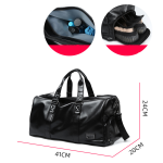 Leather mens crossbody bag Black travel Waterproof sports cylinder bag duffle bag with shoe compartment