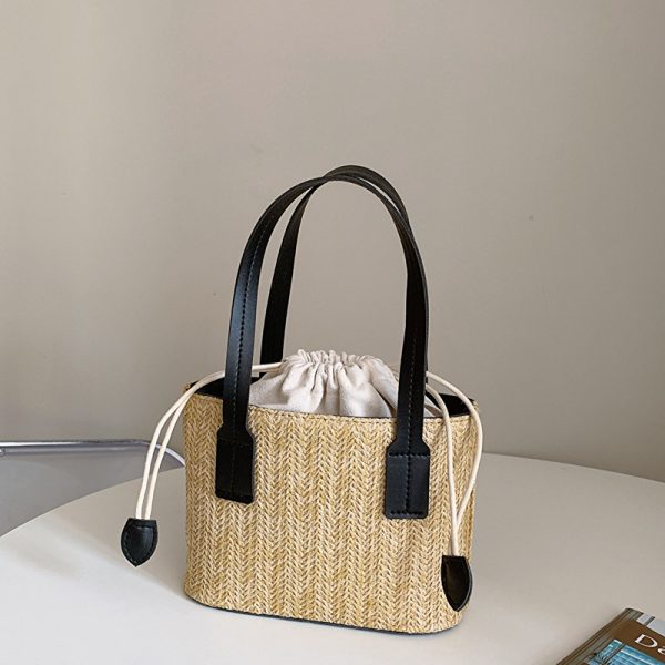 Handbags Straw Woven Bucket Bag with Leather Strap