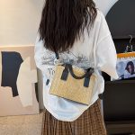 Handbags Straw Woven Bucket Bag with Leather Strap