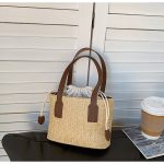 Handbags Straw Woven Bucket Bag with Leather Strap