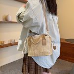 Handbags Straw Woven Bucket Bag with Leather Strap