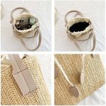 Handbags Straw Woven Bucket Bag with Leather Strap