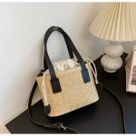 Handbags Straw Woven Bucket Bag with Leather Strap