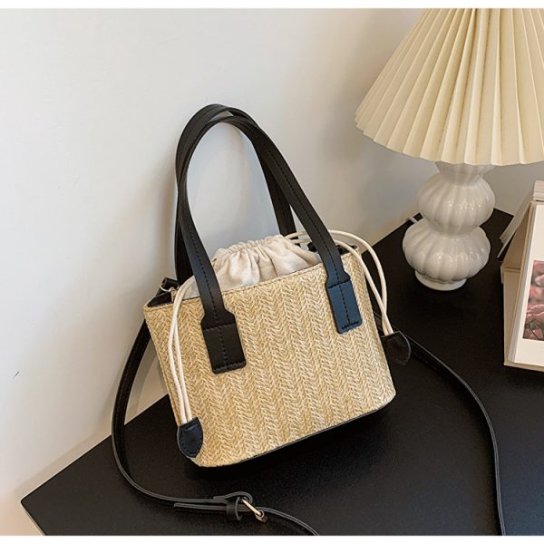 Handbags Straw Woven Bucket Bag with Leather Strap